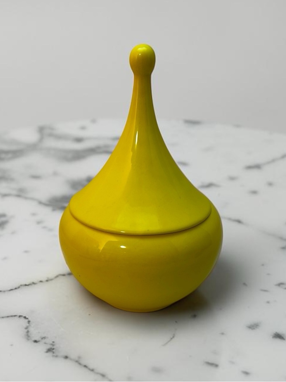 Vintage Mid-Century Glossy Lemon Yellow Ceramic Lidded Jar